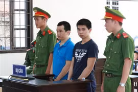 Hai bị cáo Huỳnh Tấn Lượng và Huỳnh Tấn Long tại tòa. (Ảnh: Nguyễn Thành/TTXVN)