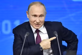 Tổng thống Nga Vladimir Putin trong cuộc họp báo thường niên tại Moskva ngày 20/12/2018. (Ảnh: AFP/ TTXVN)