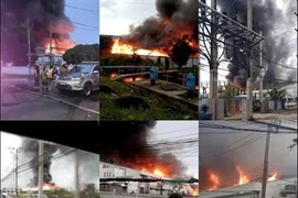 Hiện trường vụ nổ tại nhà máy sản xuất mỹ phẩm và thiết bị y tế Floral Manufacturing Group ở Bangkok, Thái Lan. (Ảnh: The Standard/TTXVN)