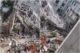 Hiện trường vụ sập khách sạn. (Nguồn: Twitter)