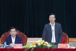 Thường trực Ban Bí thư Võ Văn Thưởng phát biểu chỉ đạo buổi làm việc. (Ảnh: Phương Hoa/TTXVN)