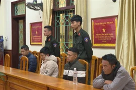 Các đối tượng bị tạm giữ hình sự về hành vi đánh bạc. (Ảnh TTXVN)