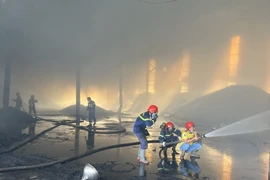 Lực lượng chữa cháy phun nước dập lửa. Ảnh minh họa. (Ảnh: Hoàng Ngọc/TTXVN)