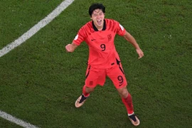Niềm vui của tiền đạo Hàn Quốc Cho Gue-sung sau khi ghi bàn thắng vào lưới Ghana. (Ảnh: AFP/TTXVN)