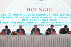 Hội nghị đánh giá kết quả thực hiện Chương trình mục tiêu quốc gia phát triển kinh tế-xã hội vùng đồng bào dân tộc thiểu số và miền núi giai đoạn 2021-2030 khu vực miền Trung-Tây Nguyên. (Ảnh: Hoài Nam/TTXVN)