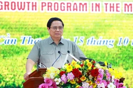 Thủ tướng Phạm Minh Chính chủ trì Hội nghị triển khai đề án phát triển bền vững một triệu hécta lúa vùng Đồng bằng sông Cửu Long. (Ảnh: Dương Giang/TTXVN)