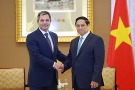Thủ tướng Phạm Minh Chính tiếp đại diện một số tập đoàn hàng đầu của UAE. (Ảnh: Dương Giang/TTXVN)