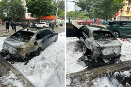 Hình ảnh vụ cháy xe ôtô tại phường Quảng An trưa 27/10. (Nguồn: Công an thành phố Hà Nội)