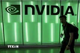 Biểu tượng của Tập đoàn Nvidia tại triển lãm máy tính ở Đài Loan (Trung Quốc). (Ảnh: Reuters/TTXVN)