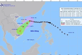 Hướng di chuyển của bão số 7 cập nhật lúc 4 giờ ngày 10/11. (Ảnh: TTXVN phát)