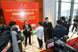 Đại biểu dự Đại hội trả lời phỏng vấn của phóng viên cơ quan thông tấn, báo chí. (Ảnh: TTXVN)