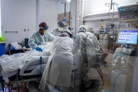 Nhân viên y tế điều trị cho bệnh nhân COVID-19 tại trung tâm y tế ở Tarzana, California, Mỹ. (Ảnh: AFP/TTXVN)