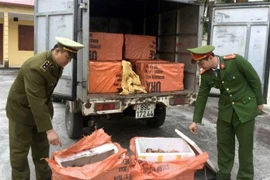 Tịch thu hơn 1 tấn sản phẩm động vật không rõ nguồn gốc. (Ảnh: Đồng Thúy/TTXVN)