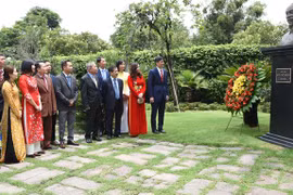 Đại diện cộng đồng người Việt Nam tại Mexico dâng hoa, tưởng nhớ Chủ tịch Hồ Chí Minh. (Ảnh: Việt Hùng/TTXVN)
