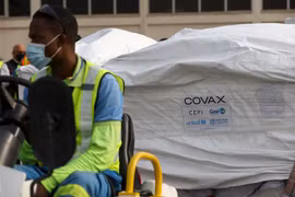 Lô vaccine ngừa COVID-19 đầu tiên thuộc chương trình COVAX được chuyển tới Accra, Ghana, ngày 24/2/2021. (Ảnh: AFP/TTXVN)