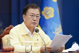 Tổng thống Hàn Quốc Moon Jae-in phát biểu tại cuộc họp nội các trực tuyến ở thủ đô Seoul, ngày 20/7/2021. (Ảnh: Yonhap/TTXVN)
