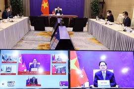 Hội nghị Thượng đỉnh Hợp tác tiểu vùng Mekong mở rộng lần thứ 7, ngày 9/9/2021, tại điểm cầu Hà Nội. (Ảnh: Dương Giang/TTXVN)