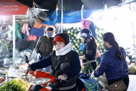 Một số người dân vẫn không đeo khẩu trang khi mua sắm tại chợ. (Ảnh: Vũ Sinh/TTXVN)
