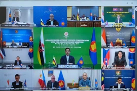 Điểm cầu các nước ASEAN tham dự hội nghị. (Ảnh: Trần Việt/TTXVN)