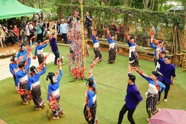 Tiết mục múa mừng lễ hội Chá Mùn của đồng bào dân tộc Thái, tỉnh Thanh Hóa. (Ảnh: Khánh Hòa/TTXVN)