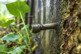 Nhiều đường ống dẫn nước bị hỏng nên người dân xóm Dưng, xã Hiền Lương (Đà Bắc, Hòa Bình) không có nước để sử dụng. (Ảnh: Trọng Đạt/TTXVN)