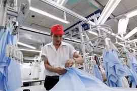 Sản xuất ngành dệt may xuất khẩu tại một doanh nghiệp tư nhân. (Ảnh: Đỗ Phương Anh/TTXVN)