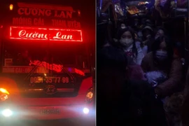 Chiếc xe chạy tuyến Quảng Ninh - Lai Châu vi phạm chở 78/47 hành khách. (Ảnh: PV/Vietnam+) 