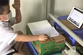 Học sinh cấp tiểu học tại Hà Nội trong giờ học trực tuyến. (Ảnh: TTXVN phát)