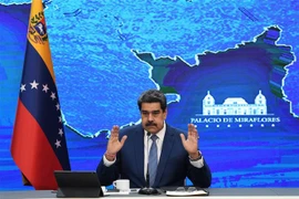 Tổng thống Venezuela Nicolas Maduro tại cuộc họp báo ở Caracas, ngày 15/8/2021. (Ảnh: AFP/TTXVN)