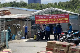 Khu vực phát hiện chùm ca lây nhiễm trong “vùng xanh” tại Bình Dương. (Ảnh: TTXVN phát)