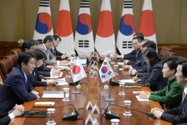 Tổng thống Hàn Quốc Park Geun-hye (phải) và Thủ tướng Nhật Bản Shinzo Abe (trái) tại cuộc hội đàm ở thủ đô Seoul ngày 2/11. (Ảnh: AFP/TTXVN)