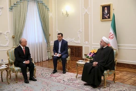 Tổng Giám đốc IAEA Yukiya Amano (trái) trong cuộc gặp Tổng thống Iran Hassan Rouhani tại Tehran ngày 20/9. (Ảnh: AFP/TTXVN)