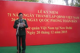 Đại tá Phạm Thanh Lượng, Tùy viên Quốc phòng Việt Nam tại Ấn Độ phát biểu tại buổi lễ. (Ảnh: Huy Bình-Đăng Chính/Vietnam+)