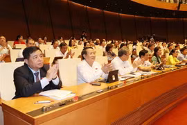 Các đại biểu Quốc hội vỗ tay sau khi thông qua Nghị quyết phê chuẩn EVFTA. (Ảnh: Trọng Đức/TTXVN)