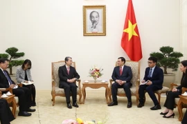 Phó Thủ tướng Vương Đình Huệ tiếp Đại sứ Hùng Ba. (Ảnh: Dương Giang/TTXVN)