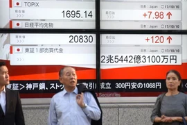 Bảng chỉ số chứng khoán tại Tokyo, Nhật Bản. (Ảnh minh họa: AFP/TTXVN)
