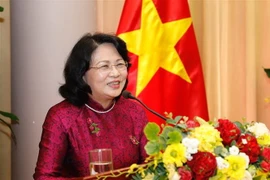 Phó Chủ tịch nước Đặng Thị Ngọc Thịnh, Phó Chủ tịch thứ nhất Hội đồng Thi đua-Khen thưởng Trung ương phát biểu. (Ảnh: Dương Giang/TTXVN)