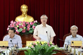 Thường trực Ban Bí thư Trần Quốc Vượng phát biểu chỉ đạo tại buổi làm việc. (Ảnh: Sỹ Tuyên/TTXVN)