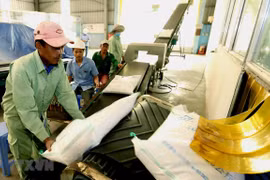 Đóng gói gạo xuất khẩu tại Công ty lương thực An Giang. (Ảnh: TTXVN)