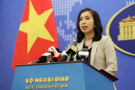 Người phát ngôn Bộ Ngoại giao Lê Thị Thu Hằng chủ trì họp báo thường kỳ tháng 9/2020. (Ảnh: Lâm Khánh/TTXVN)