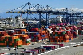 Container hàng hóa được xếp tại cảng Los Angeles, Mỹ, ngày 26/3/2020. (Ảnh: AFP/TTXVN)