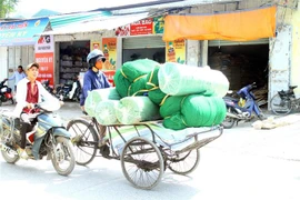 Người lao động vất vả mưu sinh trong thời tiết nắng nóng. (Ảnh: Tá Chuyên/TTXVN)
