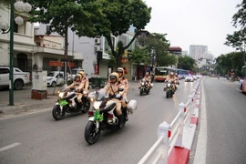 Lực lượng cảnh sát giao thông ra quân dịp Năm mới Canh Tý 2020. (Ảnh: TTXVN)