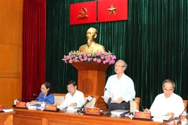 Thường trực Ban Bí thư Trần Quốc Vượng phát biểu tại buổi làm việc. (Ảnh: Thanh Vũ/TTXVN)