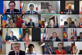 Các đại biểu dự cuộc họp tham vấn của Ủy ban Điều phối Kết nối ASEAN (ACCC) theo hình thức trực tuyến. (Nguồn: TTXVN)