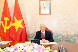 Tổng Bí thư, Chủ tịch nước Nguyễn Phú Trọng điện đàm trực tiếp với Tổng Bí thư, Chủ tịch nước Trung Quốc Tập Cận Bình. (Ảnh: Trí Dũng/TTXVN)