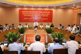 Ông Vương Đình Huệ, Bí thư Thành ủy, Trưởng đoàn đại biểu Quốc hội thành phố Hà Nội phát biểu. (Ảnh: Văn Điệp/TTXVN)