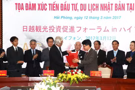 Quang cảnh lễ ký kết biên bản ghi nhớ. (Nguồn: TTXVN)