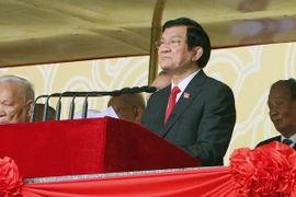 Chủ tịch nước Trương Tấn Sang đọc Diễn văn tại Lễ kỷ niệm. (Ảnh: TTXVN)