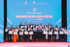 Trao Bằng khen “Doanh nghiệp tiêu biểu vì người lao động” của Tổng Liên đoàn Lao động cho các doanh nghiệp. (Ảnh: PV/Vietnam+)